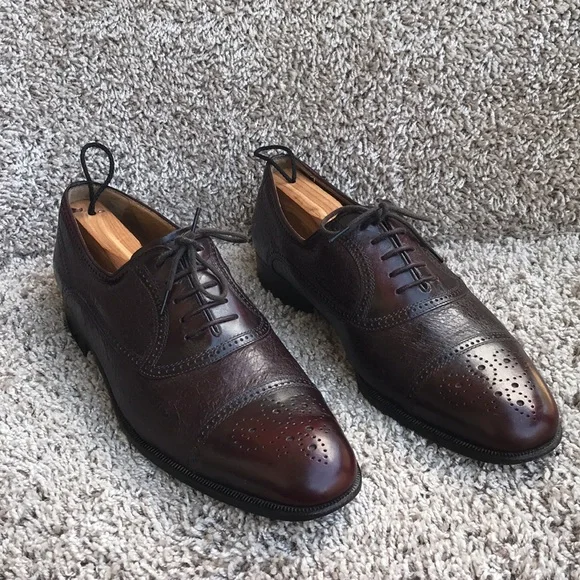 Moreschi Burgundy Brown Peccary & Calfskin Cap-toe Oxfords Brogue size 10 1/2